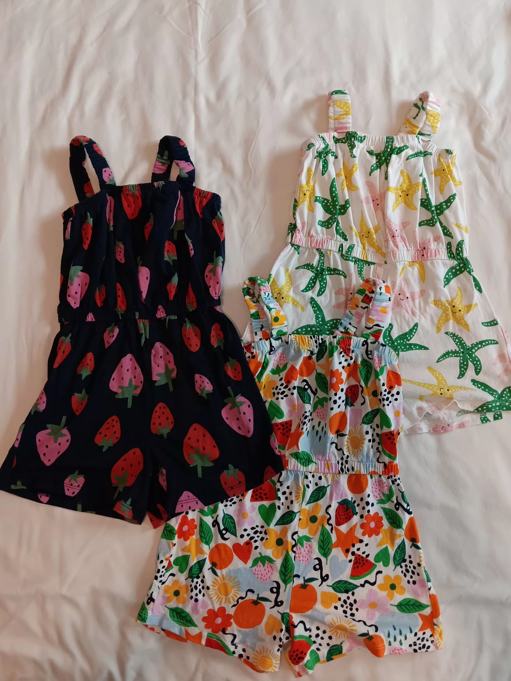 Kids Strawberry & Fruit Print Romper - White/Navy/Pastel
